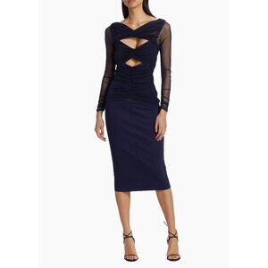 Chiara Boni La Petite Robe  Leitha navy  Mesh Cut-Out Midi-Dress Size 44/ US 8